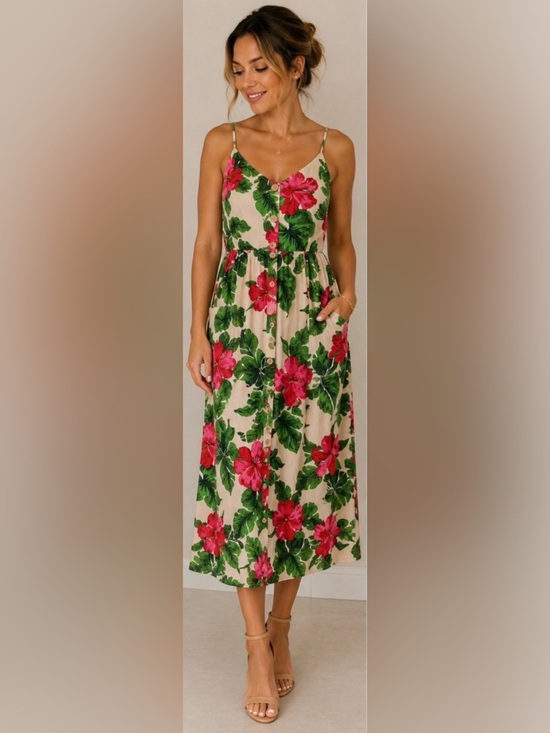 one clothing Dresses & Skirts - One Clothing LA Tropical Hibiscus Floral Midi Dress Pockets Size Small